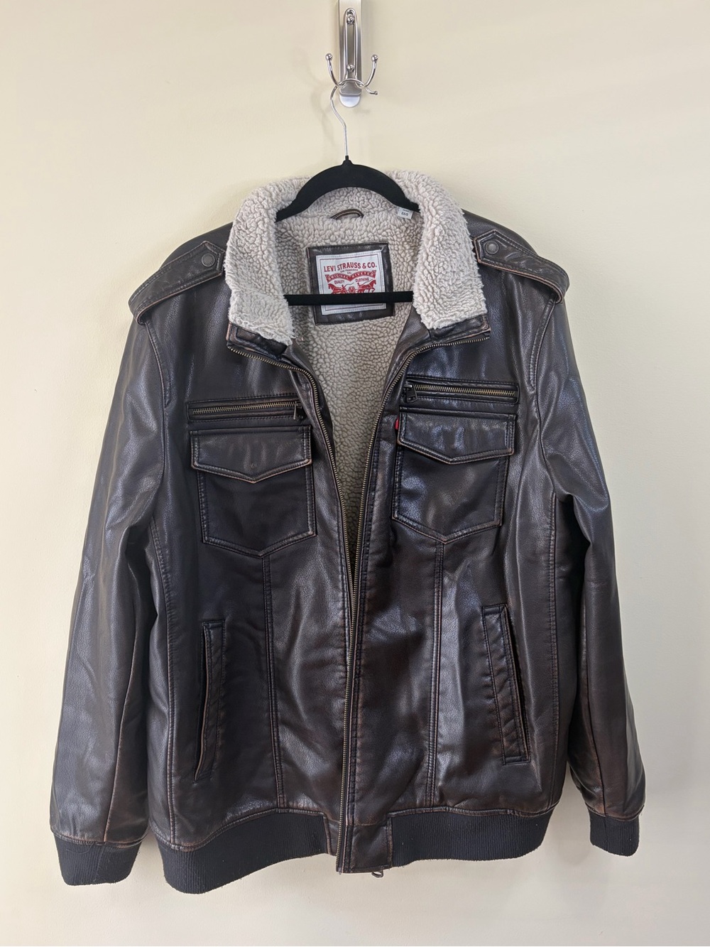 Levi's Brown Faux Leather Sherpa-Lined Bomber Jacket XXL